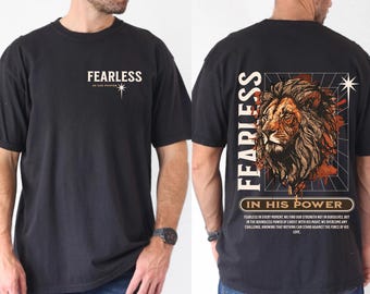 Christian Lion PNG – Fearless Bible Verse Shirt Design – Men’s Faith Sublimation Download