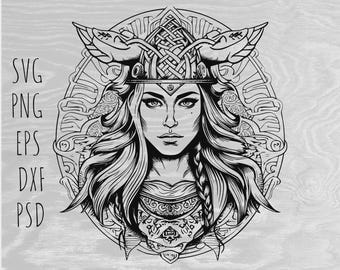 Ensemble Valkyrie Warrior SVG – dessins de femme viking de la mythologie nordique – fichiers Cricut et sublimation