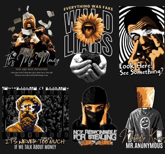 Modern Streetwear Graphic Bundle: Abstract T-Shirt Design Collection (PNG Format)