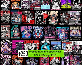 250+ Anime Streetwear PNG Bundle – Urban Japanese T-Shirt Designs – Trendy Manga Style Graphics
