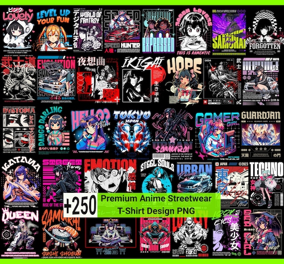 250+ Anime Streetwear PNG Bundle – Urban Japanese T-Shirt Designs – Trendy Manga Style Graphics