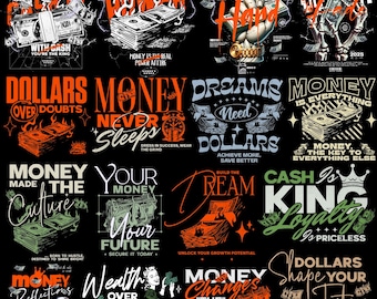 Optimum Streetwear Money PNG Designs Bundle: T-Shirt Graphics, Cash-themed Patterns,Vintage and PNG | 45 Design Pack