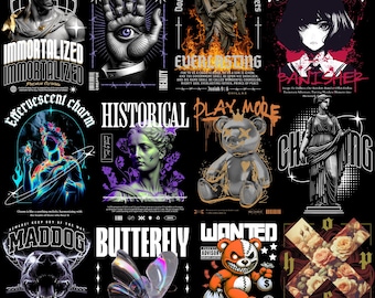 Urban Streetwear PNG Bundle – Angels, Bear & Floral Graphics – Trendy T-Shirt Designs