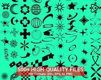 500+ Y2K Vector Icons Bundle – Streetwear Graphic Elements – SVG PNG EPS Pack