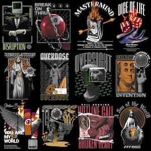 Modern Streetwear Graphic Bundle: Abstract T-Shirt Design Collection (PNG Format)