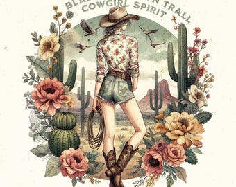 10 disegni PNG di cowgirl retrò / Grafica in stile western e country