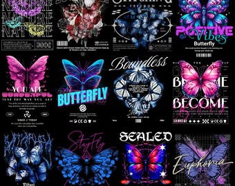 Y2K Butterfly PNG Bundle – Chrome Streetwear Shirt Designs – Trendy Urban Graphic Pack