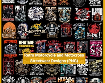 200+ Motorcycle Biker Streetwear PNG Design Bundle | T-Shirt Graphics & Club Style Essentials