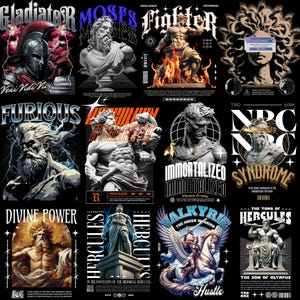 Grekisk mytologi PNG-paket – Tröjdesigner för gudar, krigare och hjältar (100+ filer)