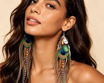 Oorbellen met kippenveren voor dames: hangende oorbellen, feestelijk – boho-stijl – cadeau voor haar