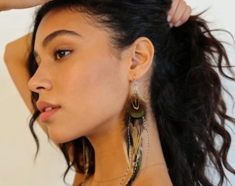 Boucle d'oreille Locke en plumes de poulet avec crochet en argent, boucles d'oreilles de fête, boucles d'oreilles en vraies plumes : émeu et coq de style bohème faits main, cadeau pour elle