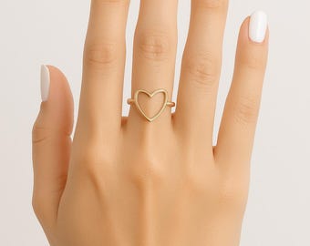 Anillo de corazón abierto en plata de ley 925 (chapado en oro amarillo)