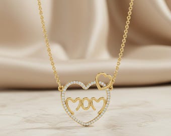 9ct Yellow Gold Simulated Diamond 'MUM' Heart Pendant Necklace – 18" Chain