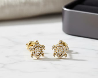 Geelgouden ronde diamanten schildpadoorknopjes