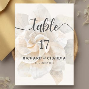 Beige Beautiful Elegant Luxury Wedding Table Number Card