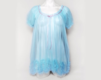 Mini Babydoll Dress: Sheer Vintage Style Ruffled Nightie With Puff