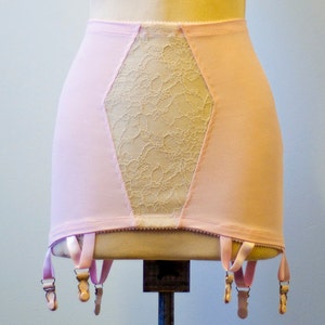 Pastel Pink Girdle Garter Skirt Cotton Candy Lacy Vintage Style Open Bottom image 3