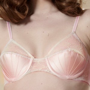 Pink Bullet Bra in Cotton Candy Pastel & Cream Underwire Mermaid Deco Stitching