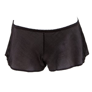 Black Silk Charmeuse Satin Tap Pant Vintage Style Sleep Shorts