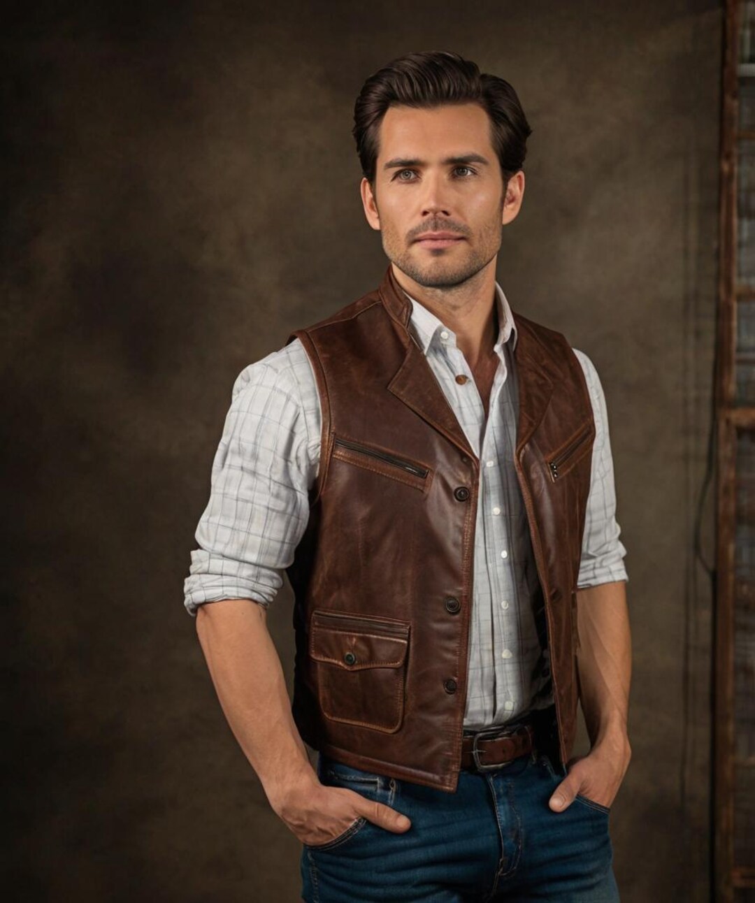 Echtlederweste für Herren: Western Biker Ärmellose Jacke