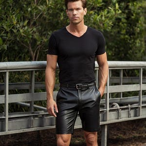 Handmade Leather Shorts for Men&#39;s | Leather Shorts | Black Leather Shorts | Streetwear Shorts | Biker Leather Shorts | Casual Leather Shorts