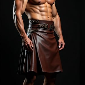 Handmade Genuine Brown Leather Kilt for Men&#39;s | Leather Pleated Kilt | Leather Gothic Kilt | Classic Leather Kilt | Men Vintage Leather Kilt