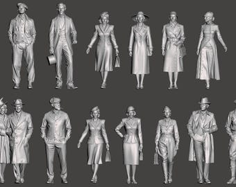 H0 1/87 Passengers Mid-20th century. 3D print stl files