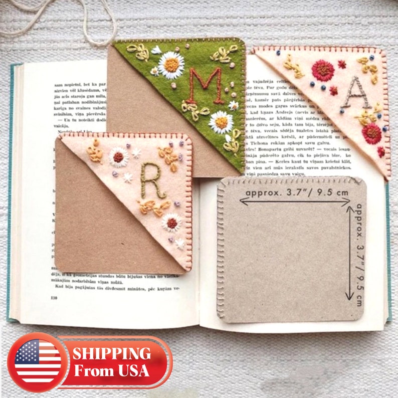 Personalized Hand Embroidered Corner Bookmark Felt Triangle Etsy