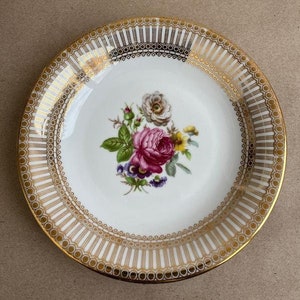 Vintage Art Deco Plate Gold Print with Flowers Unique Decorative Wall Art