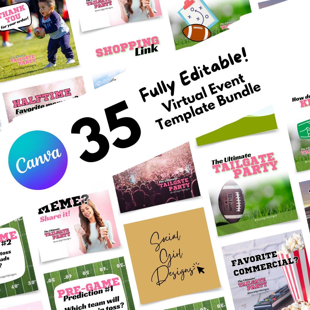 Football Game Day Canva Templates Social Media Party Graphics