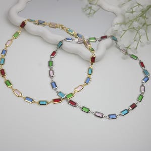 Gold Cz Necklace, Silver Cz Necklace, Multicolor Necklace, Tennis Necklace, Gemstone Necklace, Stack Jewelry Gift Women