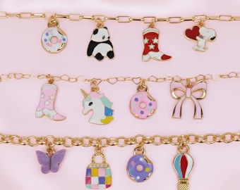 Personalized Kids Charm Bracelet: Pink Bracelet, Easter Outfit, Little Girls Bracelet, Toddler Bracelet,