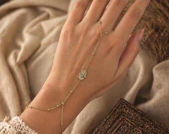 Cadena de mano Hamsa dorada, pulsera esclava minimalista, pulsera de mano Hamsa, joyería Hamsa, cadena de mano delicada