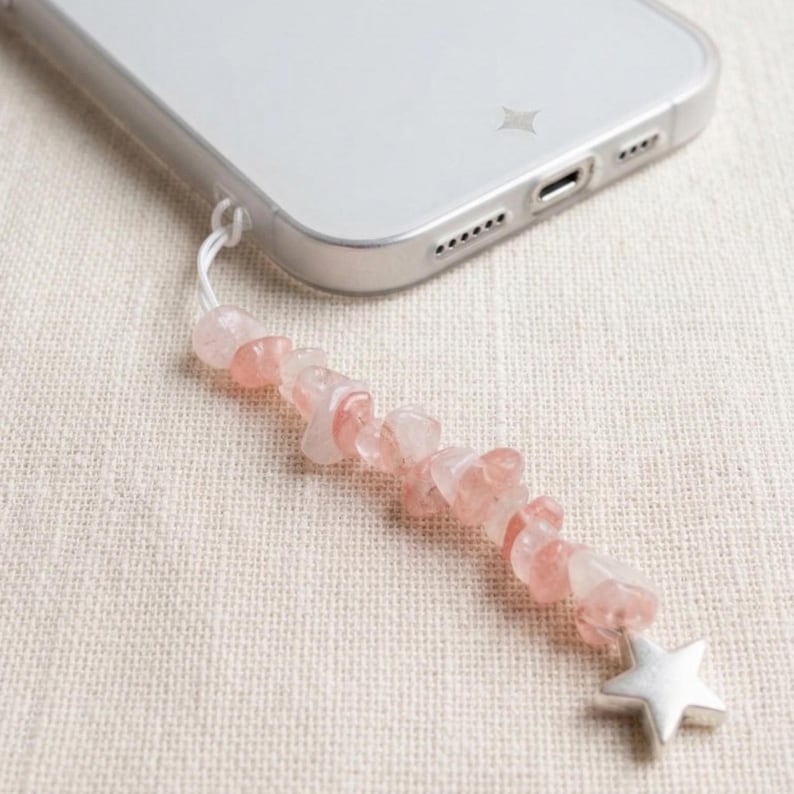 Rose Quartz Gemstone, Phone Strap Chain, Beaded Phone Lanyard, Handmade Phone Charm image 1