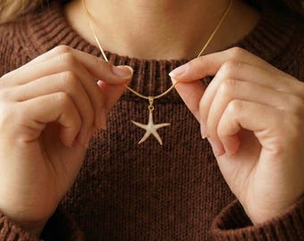 Gold Starfish Necklace, Beach Jewelry, Starfish Charm, Pendant Necklace, Gift For Her
