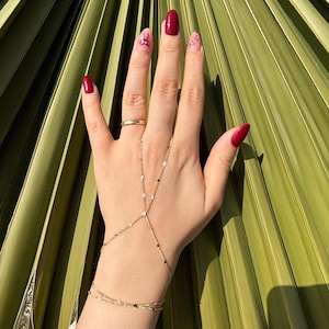 Minimalist Slave Bracelet, Gold Plated Hand Chain Bracelet, Boho Finger Bracelet, Hand Chain Gift, Dainty Hand Chain