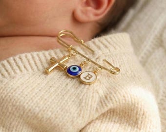 Evil Eye Pin, Pregnancy Safety Pin, Baby Protection Pin, Baby Baptism Pin, Baby Brooch, Catholic Pin