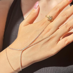 Slave Bracelet, Gold Plated Hand Chain, Body Chain, Dainty Hand Chain, Diamond Hand Chain Bracelet, bridal Shower Gift
