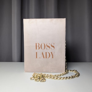 Hand-Painted Book Clutch: &quot;Boss Lady&quot; Eco-Suede Purse