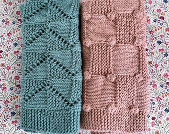 Knit Baby Blanket Pattern Bundle – Zig-Zag & Bobble (PDF Pattern) ENGLISH