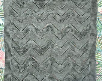 Handmade Merino Wool Baby Blanket, Sage Green Diamond Knitted Baby Blanket