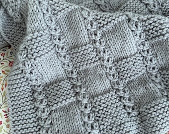 Baby Blanket Knitting Pattern PDF – Lace Cable Knit Blanket – Chess Line Design – Instant Download