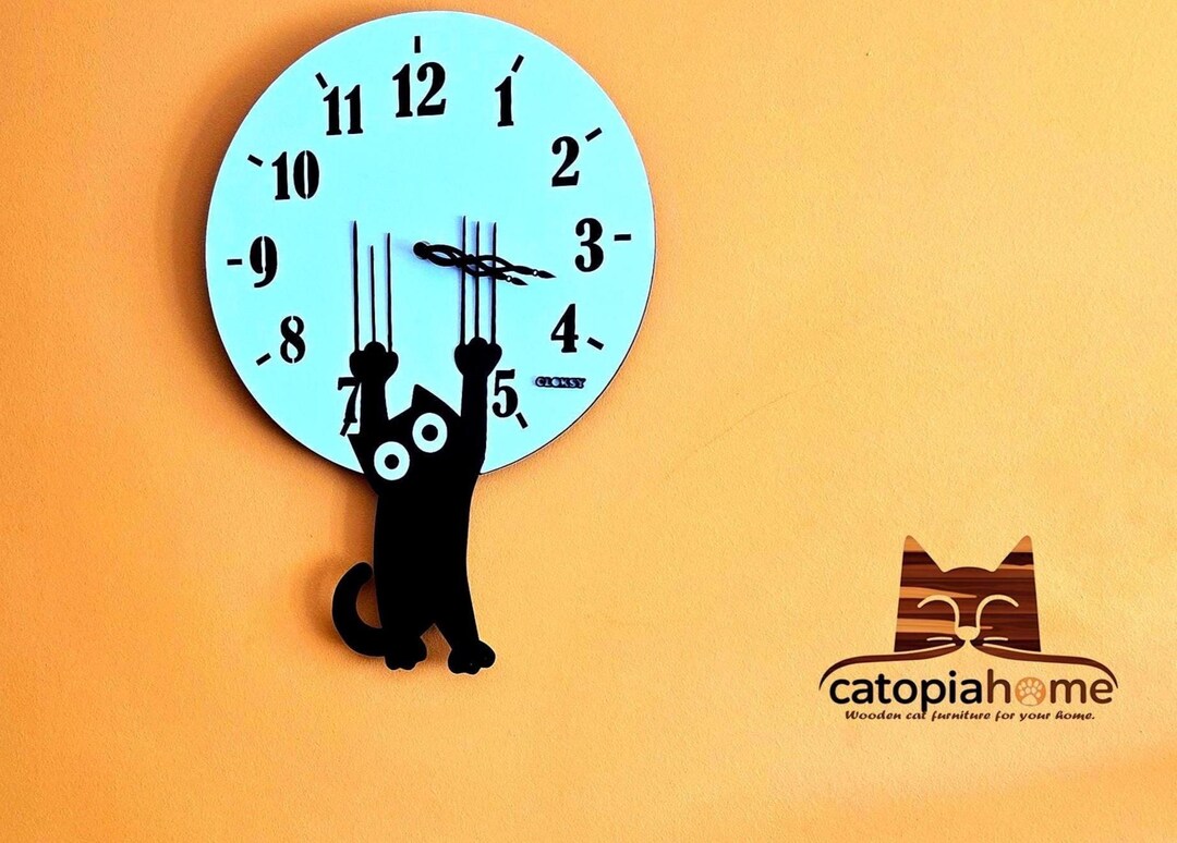 Sliding Cat Wall Clock: Funny Wooden Cat Decor - Etsy