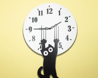 Plantilla SVG de reloj de gato cortado con láser: Diseño divertido para colgar (descarga digital)