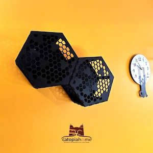 Wall Mounted Honeycomb Cat Shelf – Modular Hexagon Cat Climbing Box