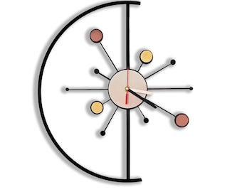 Orologio da parete in legno moderno di metà secolo: design geometrico, quarzo silenzioso - 37 cm