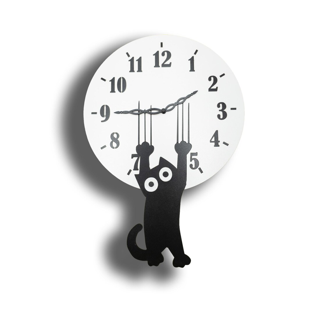 Buy Sliding Cat Wall Clock: Funny Falling Cat Design - Silent Wooden ...