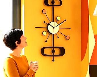 CITIZEN リペイント　壁掛時計 ミッドセンチュリー　昭和レトロ　オレンジ 大型ミッドセンチュリーモダン壁掛け時計：レトロな「ModLine