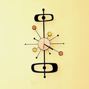 Mid Century moderne Wanduhr - Retro Starburst Atomic Uhr, bunte geometrische Wohnkultur