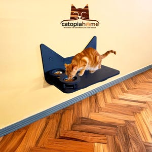 Wall Mounted Cat Feeder Shelf – Wooden Cat Furniture